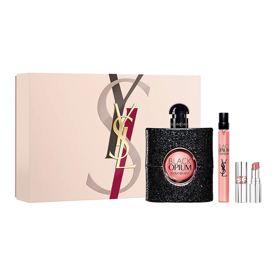 Black Opium zestaw woda perfumowana spray 90ml + miniatura wody perfumowanej 10ml + Loveshine pomadka do ust 44